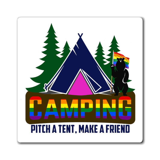 Imán de camping LGBTQ: ¡monta una tienda de campaña, haz un amigo!