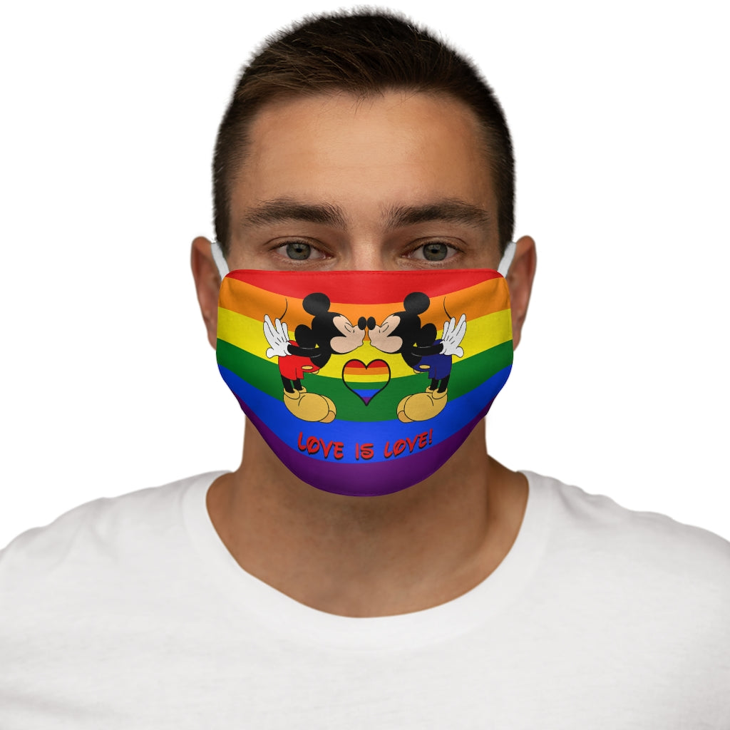 Souris gays s'embrassant dans le château Love Is Love Masque facial en polyester/coton ajusté