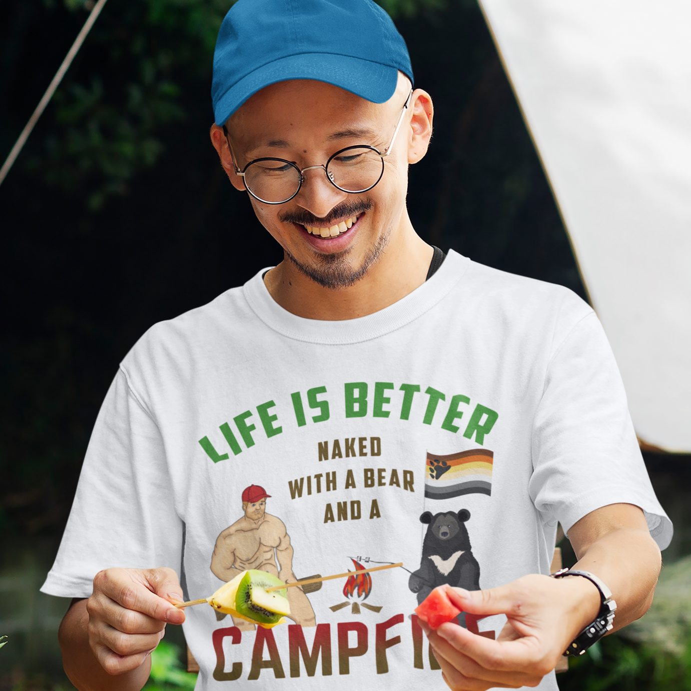 Life is Better Naked with a Bear and a Campfire Adult T-Shirt