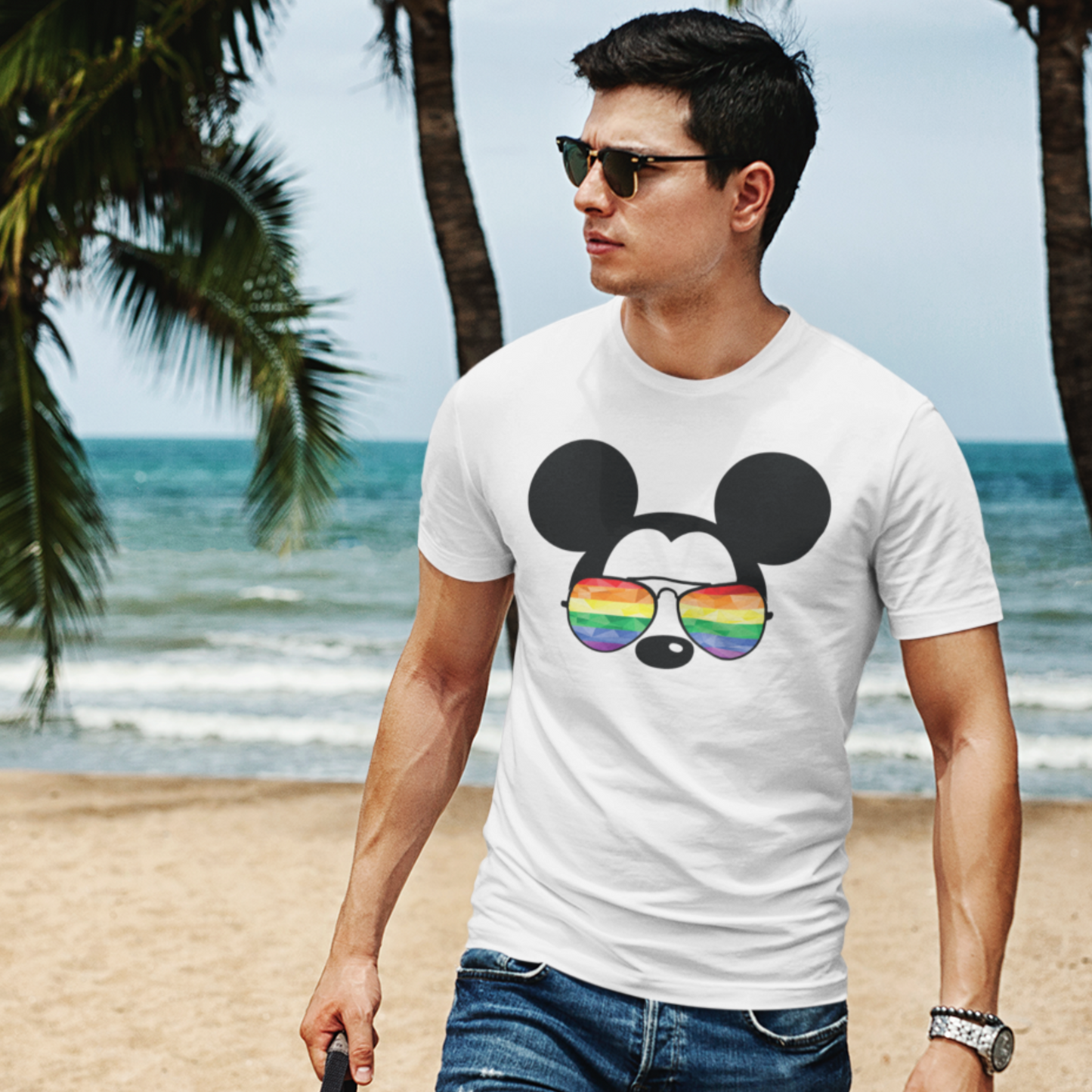 Rainbow Sunglasses Mouse Head Unisex T-Shirt