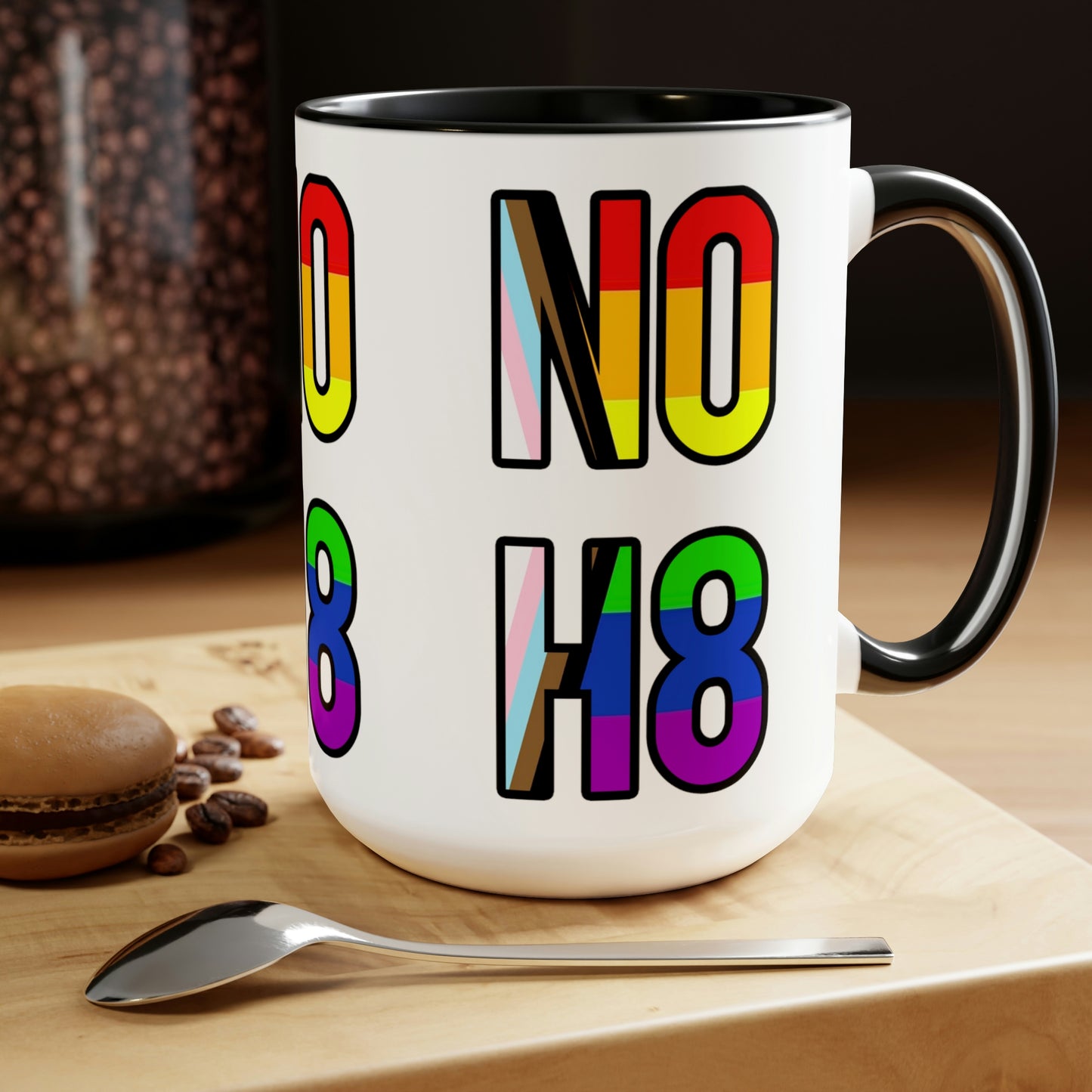 NO H8 Tazas de café de dos tonos, 15 oz