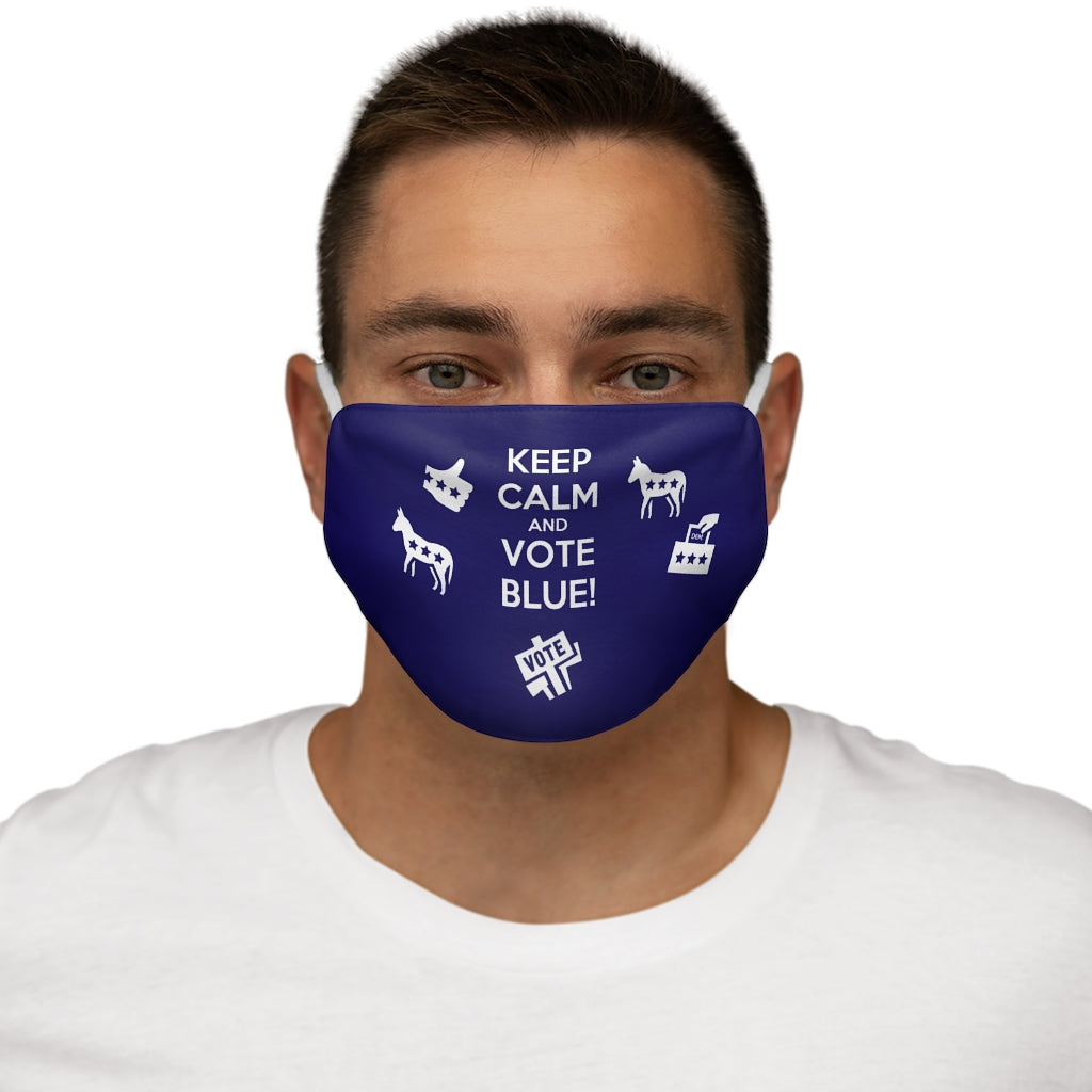 Gardez votre calme et votez Masque facial en polyester/coton bleu ajusté