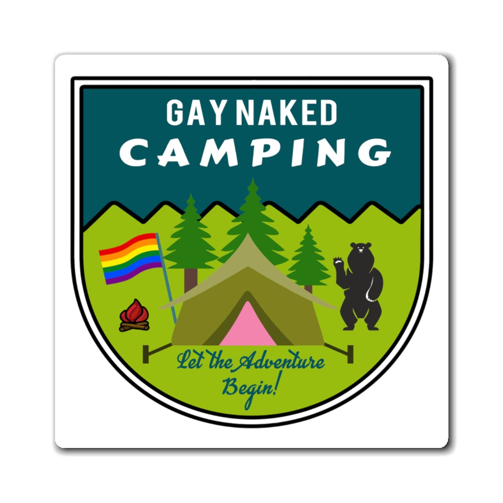 Imán de insignia de camping desnudo gay