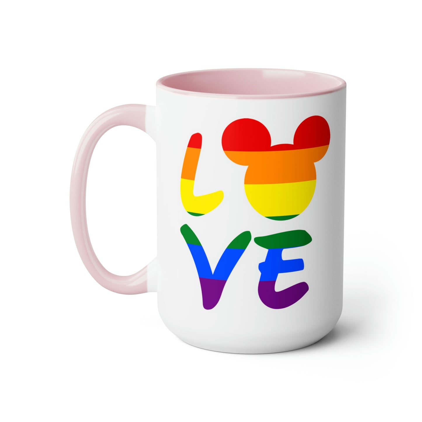 Tasses à café bicolores LGBTQ Rainbow Mouse LOVE, 15 oz