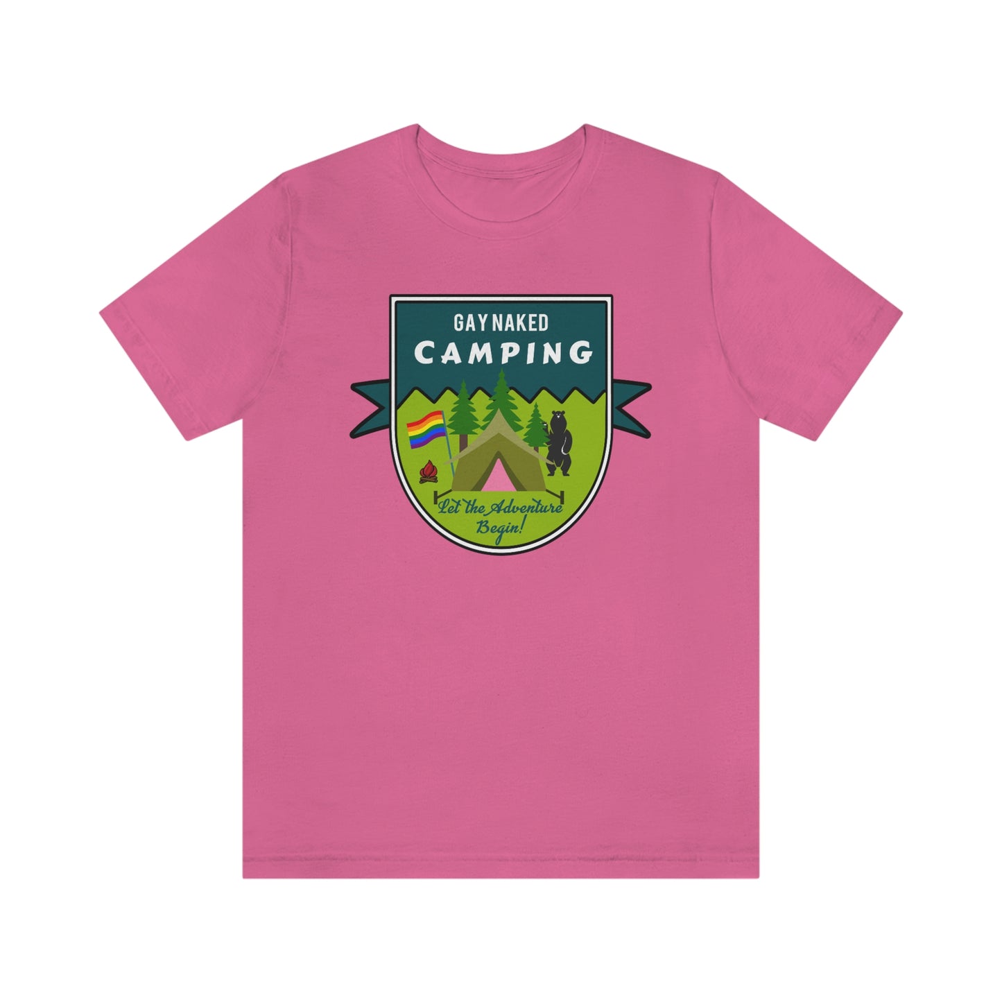 Gay Naked Camping Badge Adult Unisex T-Shirt