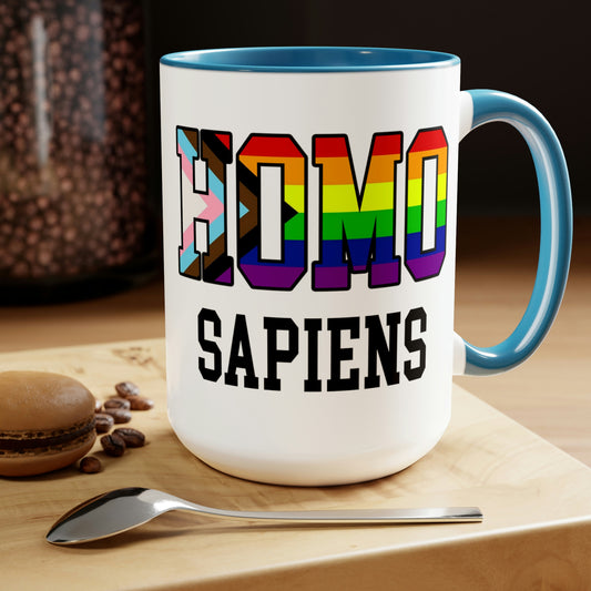 Tazas de café bicolor HOMO SAPIENS LGBTQ, 15 oz