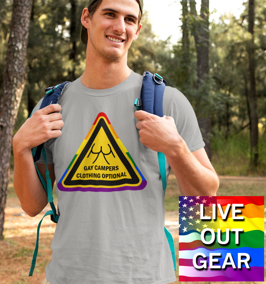 Gay Campers - Camiseta unisex para adultos con señal de advertencia opcional