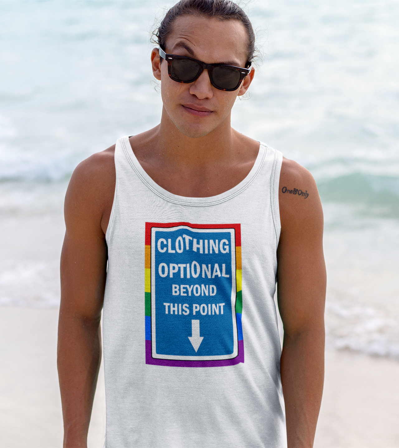 Ropa opcional más allá de este punto Gay adulto unisex camiseta sin mangas