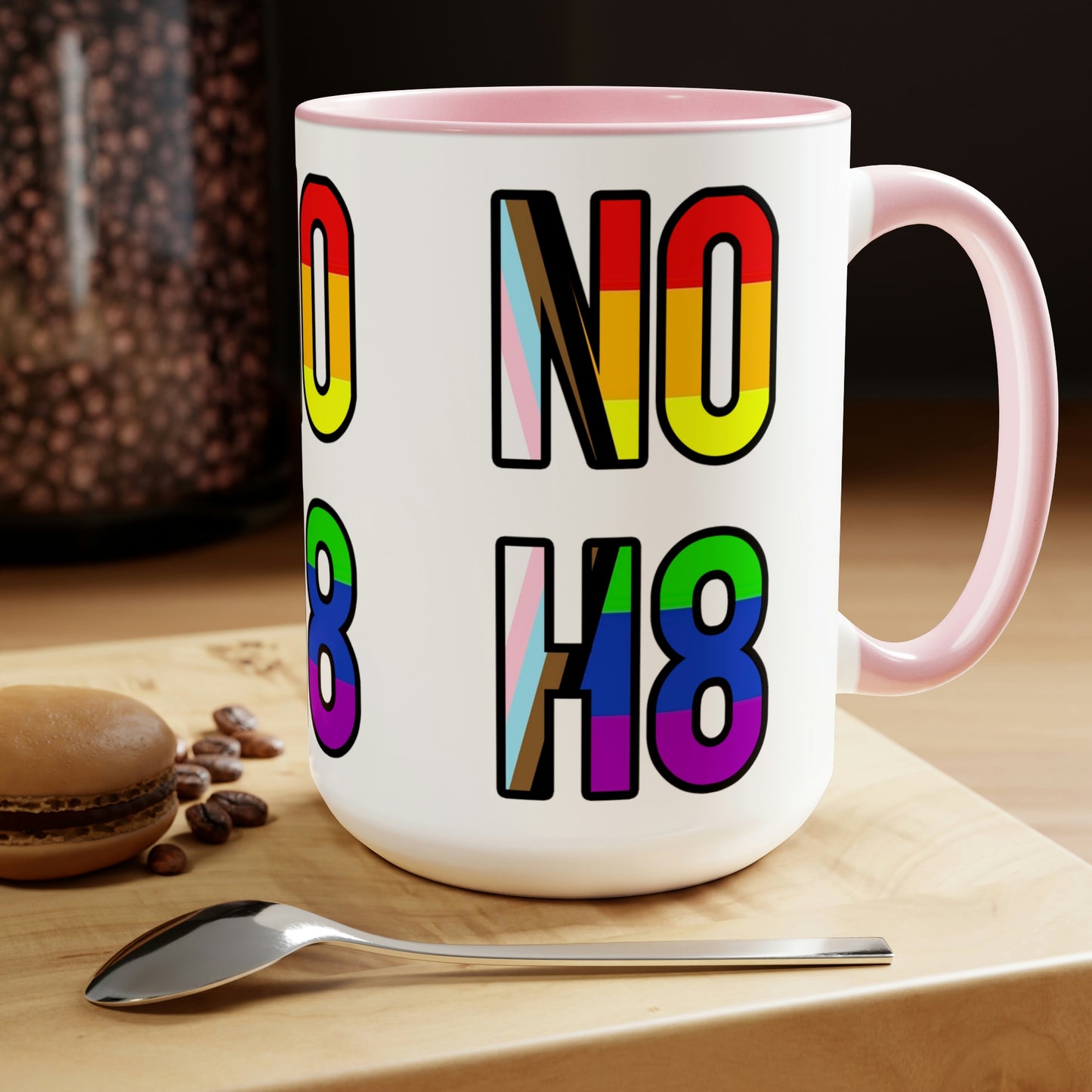 NO H8 Tazas de café de dos tonos, 15 oz