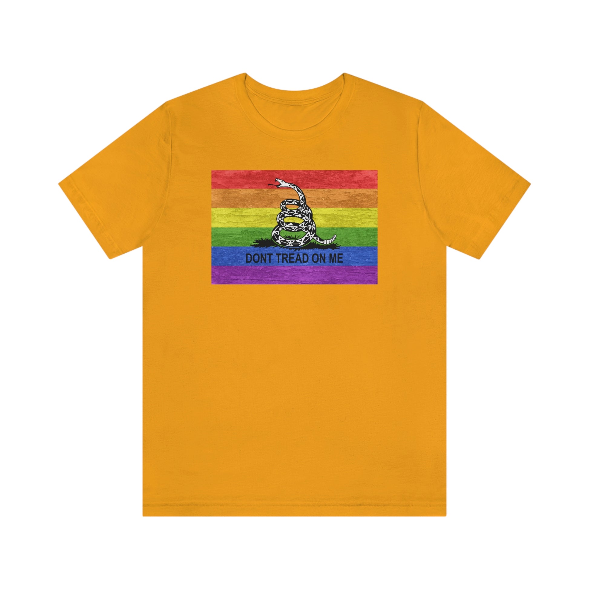 Gold Don't Tread On Me rainbow flag gay t-shirt