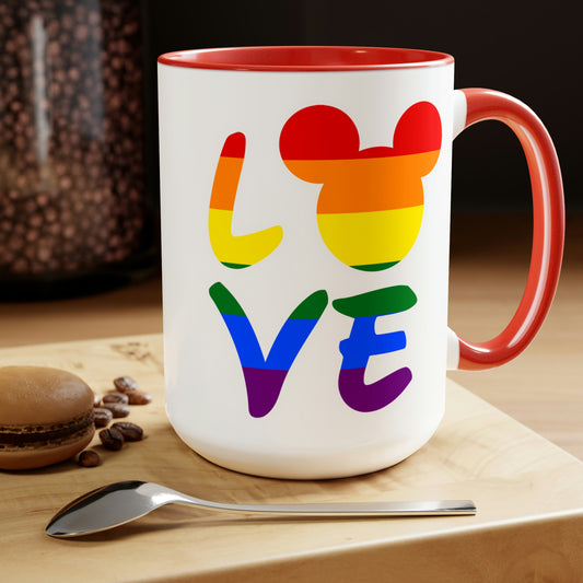 Tasses à café bicolores LGBTQ Rainbow Mouse LOVE, 15 oz