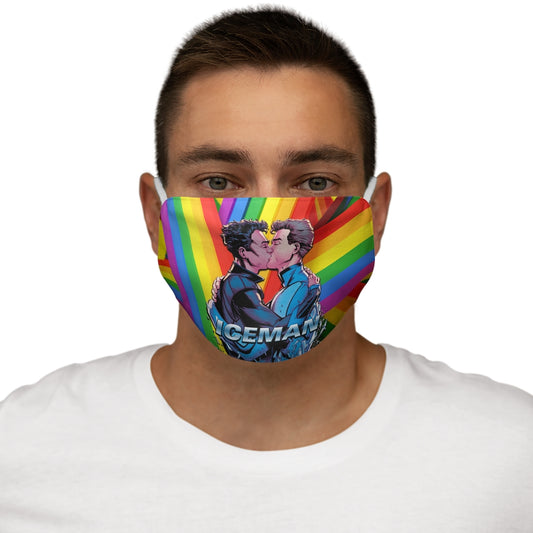 Mascarilla facial de poliéster/algodón ajustada con beso de superhéroe gay